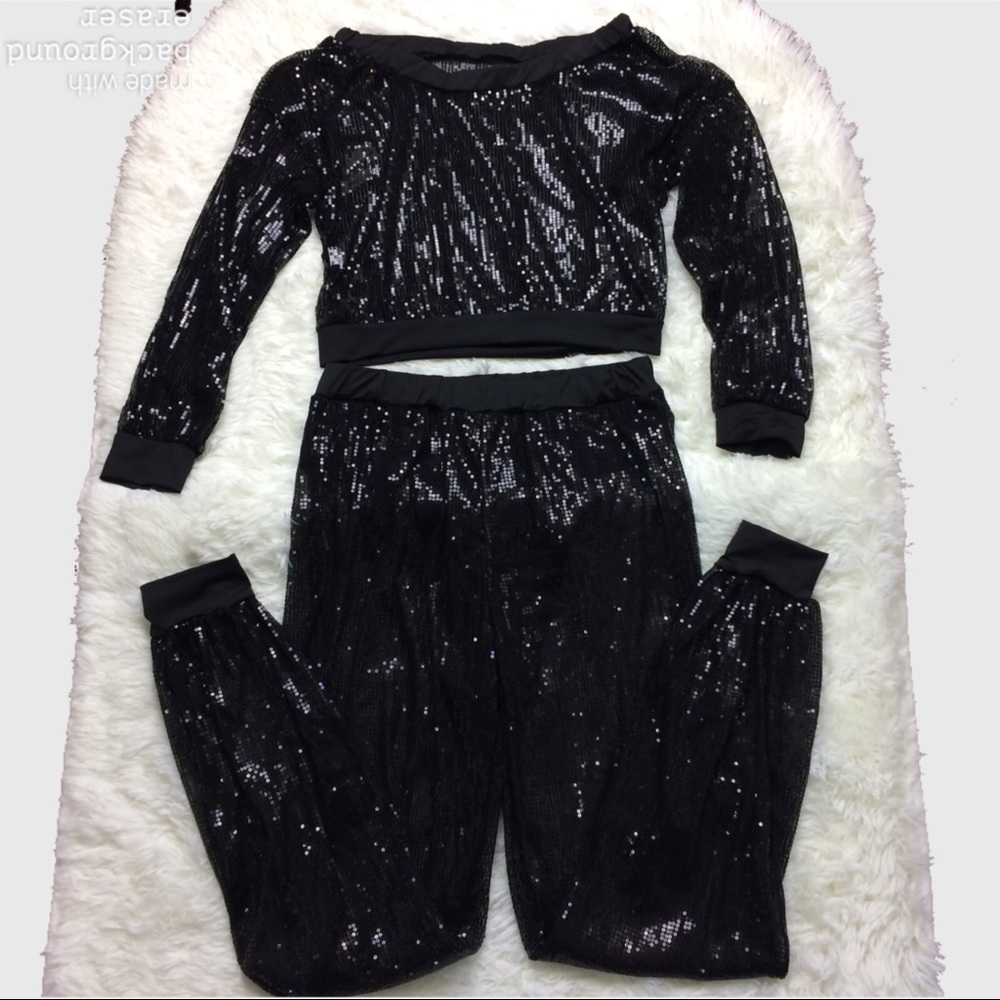 Sheer Sequined Jogger Set